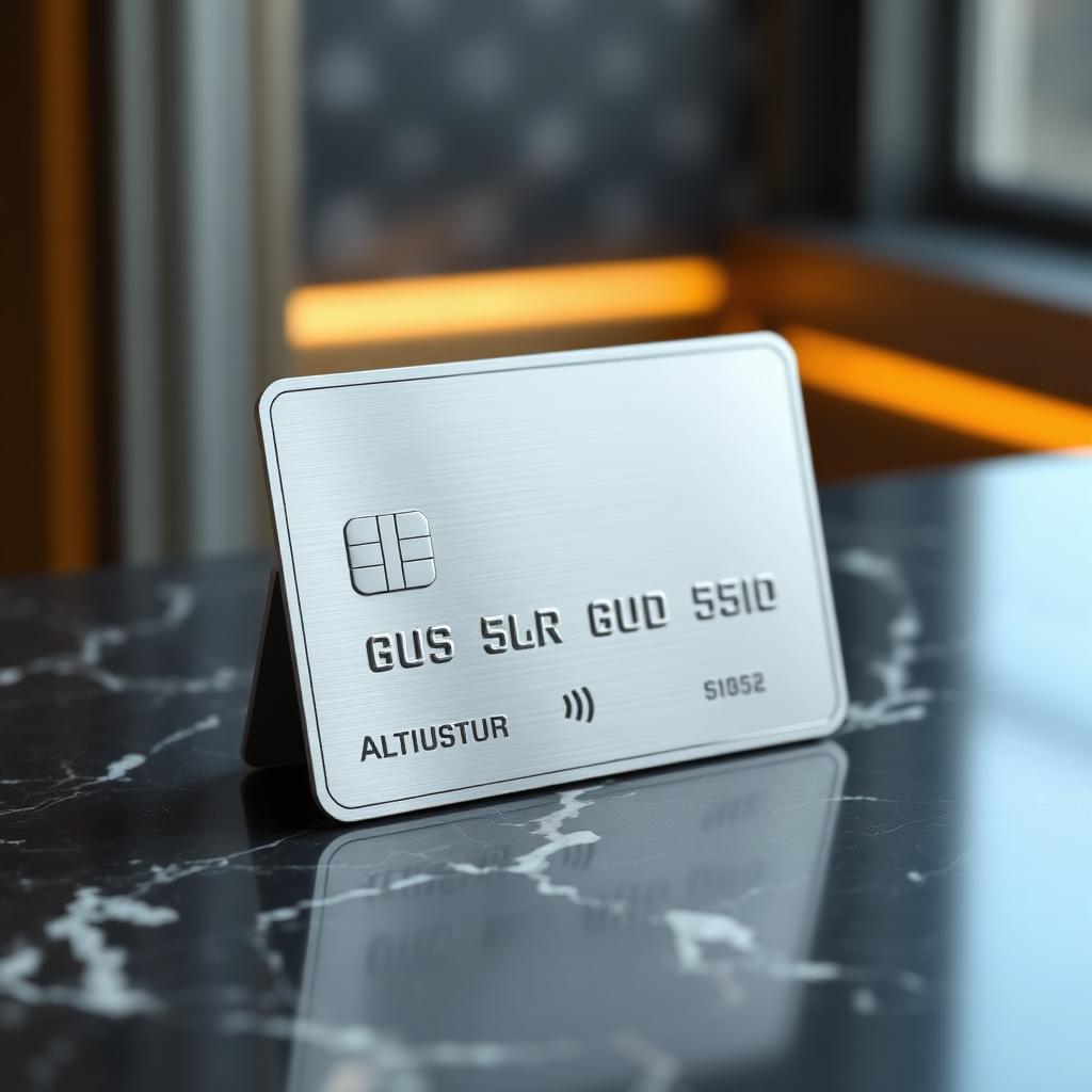 American Express Platinum Card — cinematic 3D product illustration on a studio backdrop (amex-platinum).
