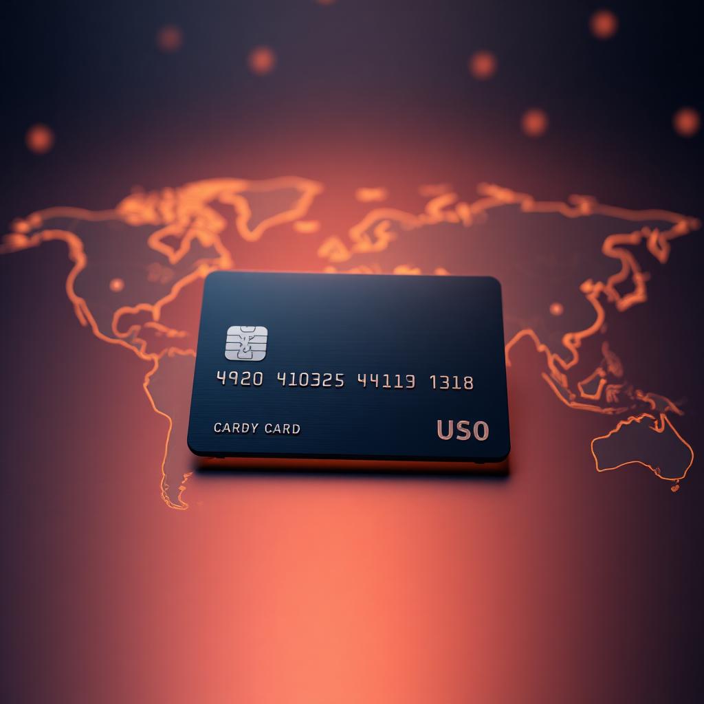 Cinematic 3D render of a credit card layered over a world map with faint currency symbols, symbolizing no foreign transaction fees.