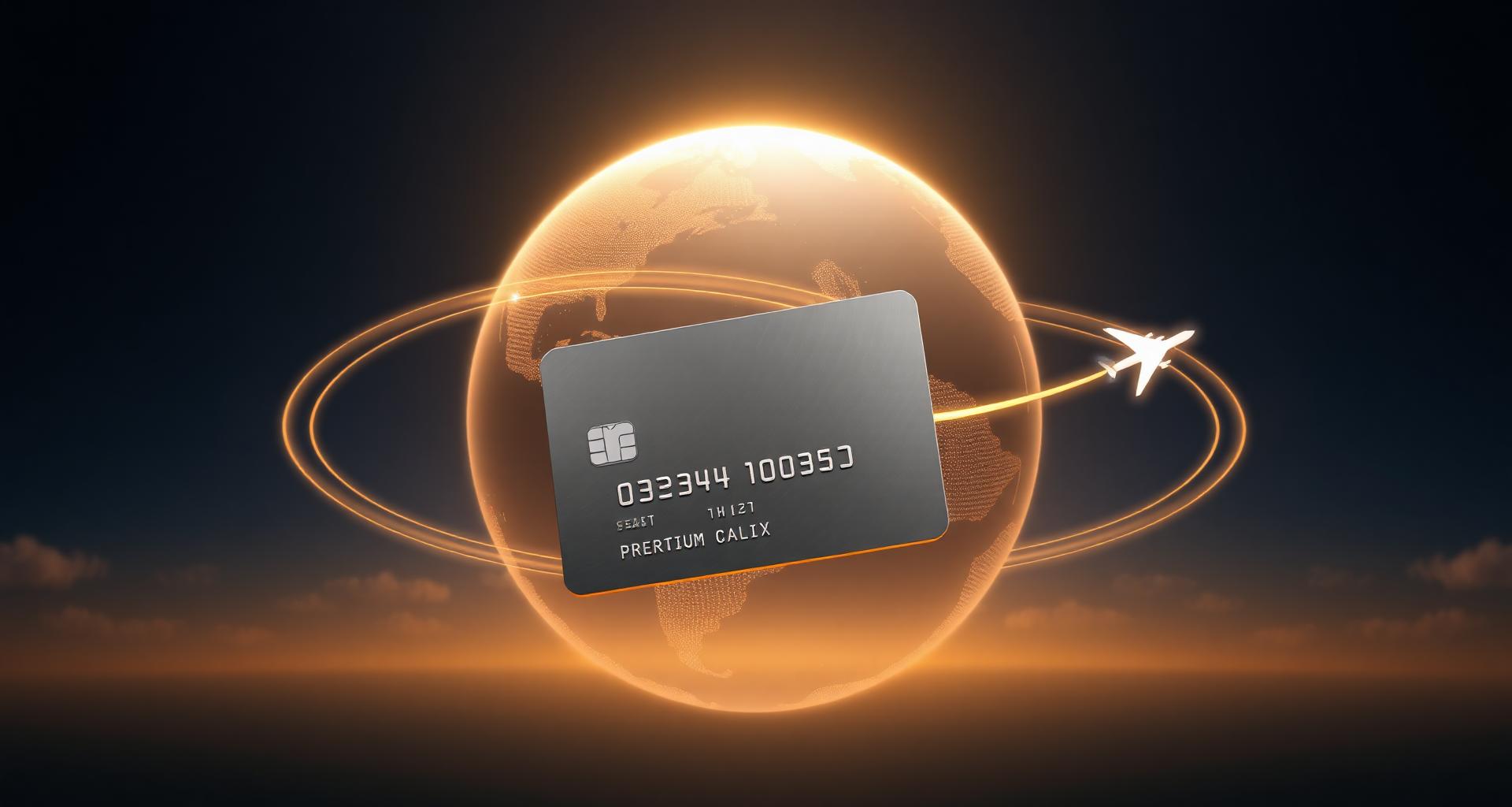 Cinematic 3D render of a passport, boarding pass, and travel rewards credit card on a moody navy backdrop.