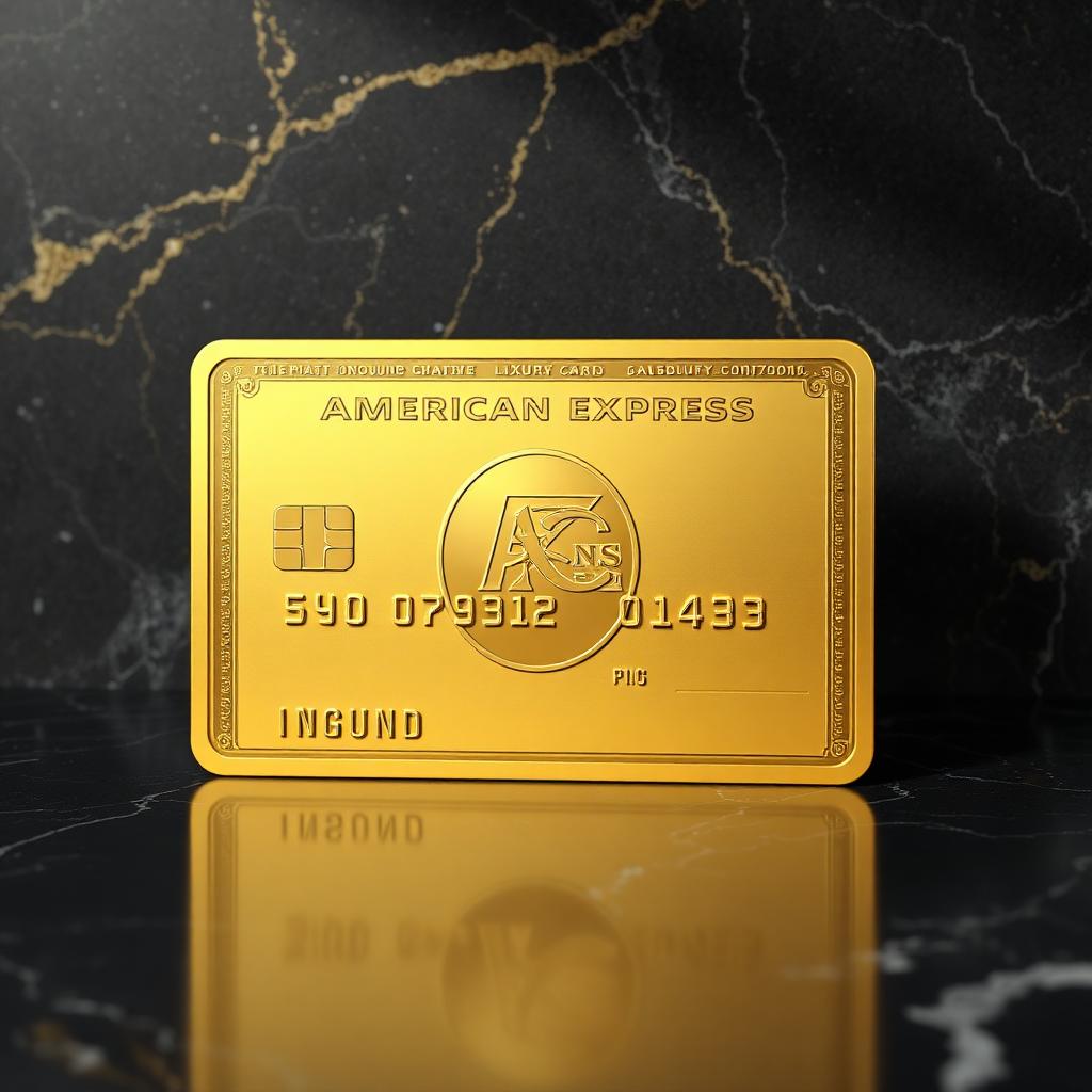 Cinematic 3D render of a premium American Express card on a metallic studio backdrop.