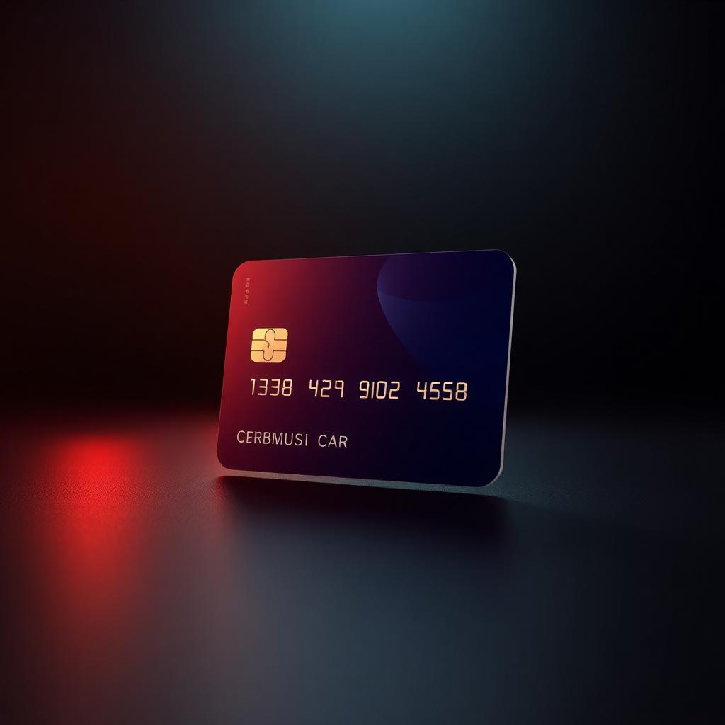 Cinematic 3D render of a Bank of America credit card on a moody studio backdrop.