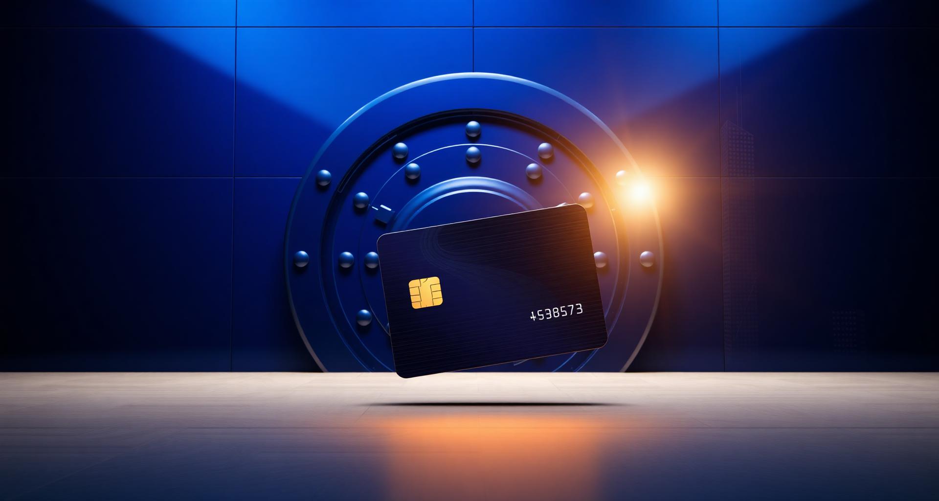 Cinematic 3D render of a Chase-blue credit card lineup on a moody studio backdrop, representing the Chase card portfolio.