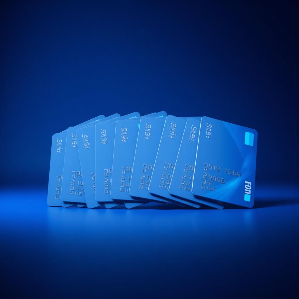 Cinematic 3D render of a Citi credit card lineup on a moody blue studio backdrop.