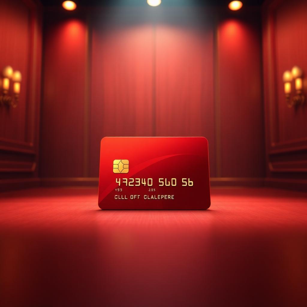 Cinematic 3D render of a Wells Fargo credit card on a warm studio backdrop.