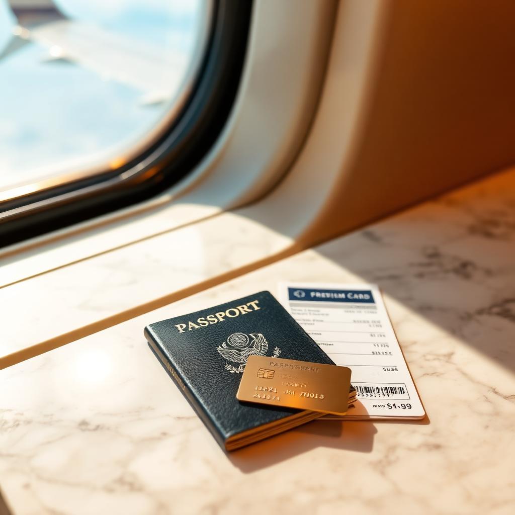 Maximize Rewards Premium travel rewards credit card with passport and boarding pass